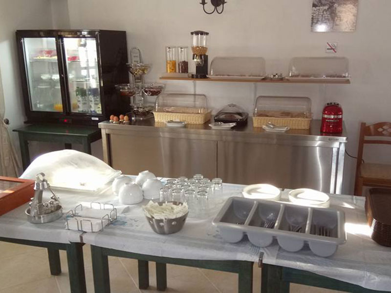 Breakfast buffet at Prezanis rooms in Kimolos